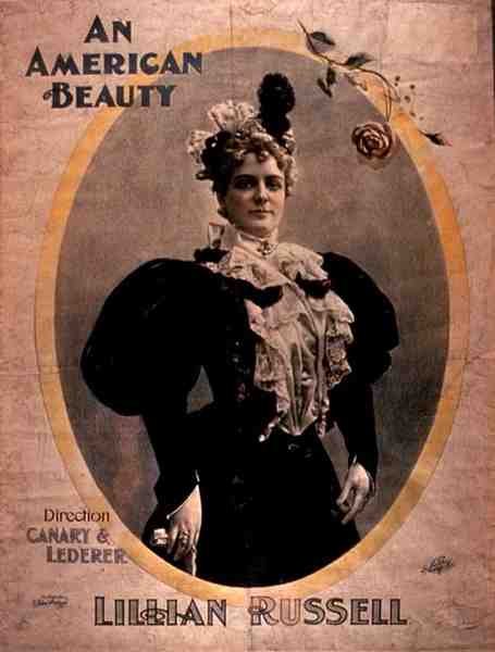 Reklama filmu „An American Beauty” z udziałem Lillian Russell i reżyserii Canary i Lederer (kolor lito) autorstwa American School