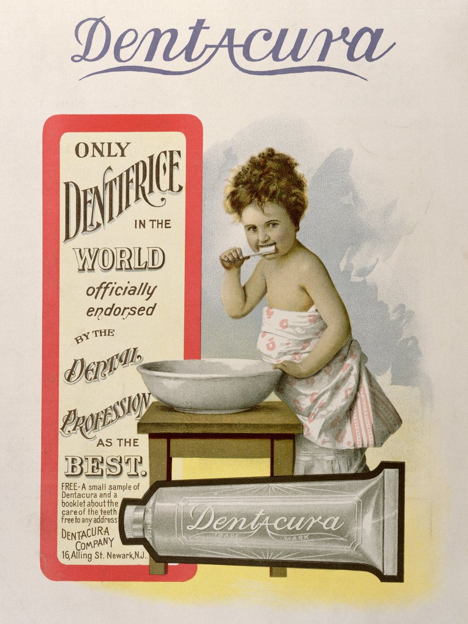 Reklama Dentacura Dentifrice, z Theatre Magazine, Anglia, 1901 autorstwa American School