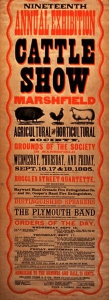 Reklama „Nineteenth Annual Exhibition Cattle Show” w Marshfield, kolonia Plymouth, Massachusetts (kolor litho) autorstwa American School
