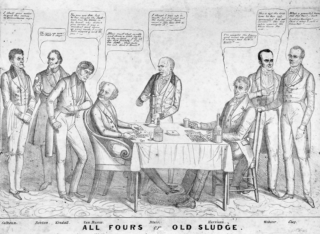 All Fours or Old Sludge, polityczna kreskówka przedstawiająca prezydenta Martina Van Burena (1782-1862) grającego w karty przeciwko Williamowi Henry