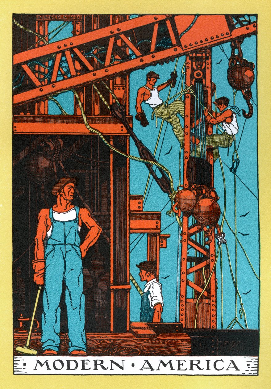 Alegoria „nowoczesnej epoki industrialnej” Ameryki z lat 30. XX wieku autorstwa American School