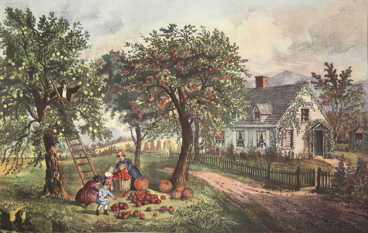 American Homestead - Jesień, wyd. 1869, Currier i Ives autorstwa American School