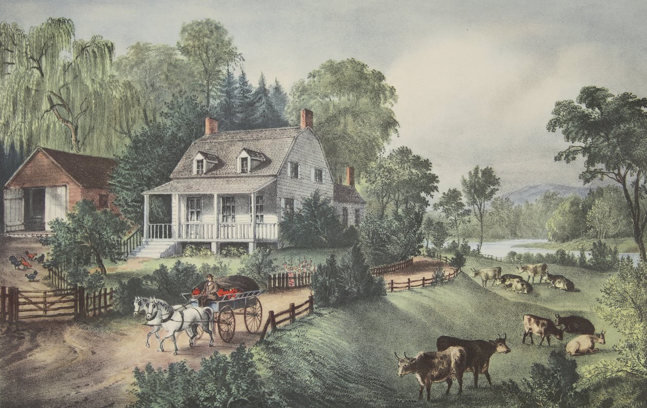 American Homestead - lato, wyd. 1868, Currier i Ives autorstwa American School