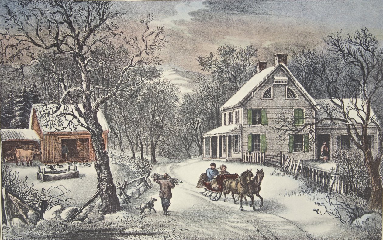 American Homestead - Zima, wyd. 1868, Currier i Ives autorstwa American School