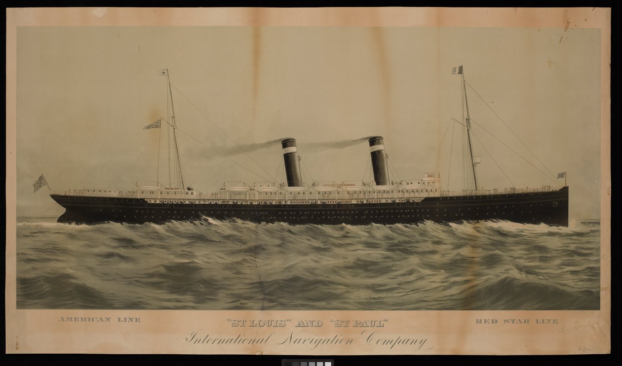 American Line St Louis and St Paul Red Star Line International Navigation Company (chromolitografia) autorstwa American School
