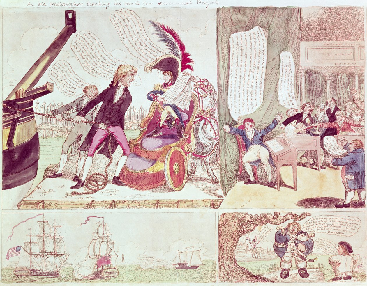 An Old Philosopher Teaching His Mad Son Economic Projects, ok. 1807 (atrament i toaleta na papierze) autorstwa American School