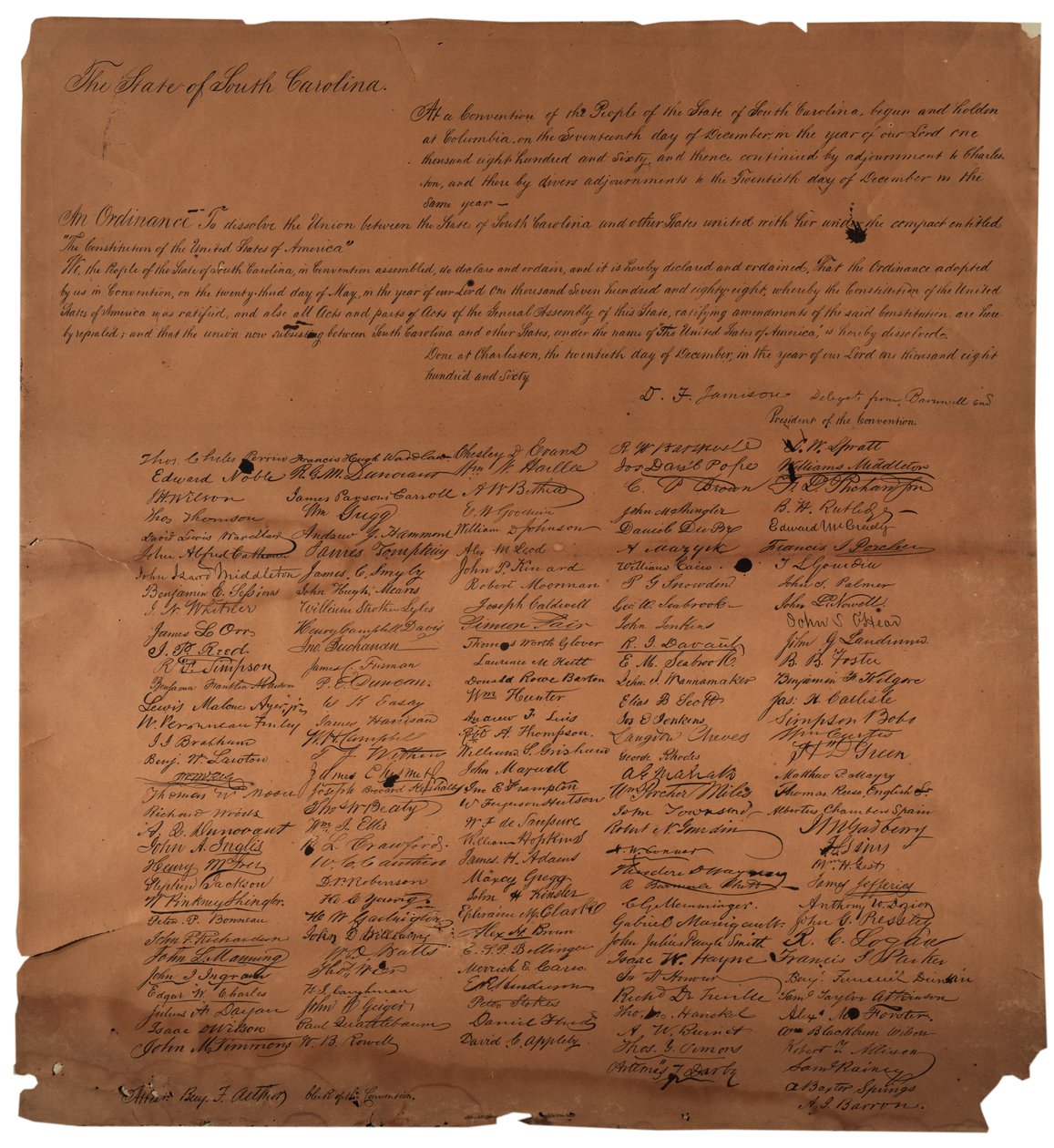 Zarządzenie o rozwiązaniu unii między stanem Karolina Południowa, 20 grudnia 1860, wydrukowane 1861 autorstwa American School