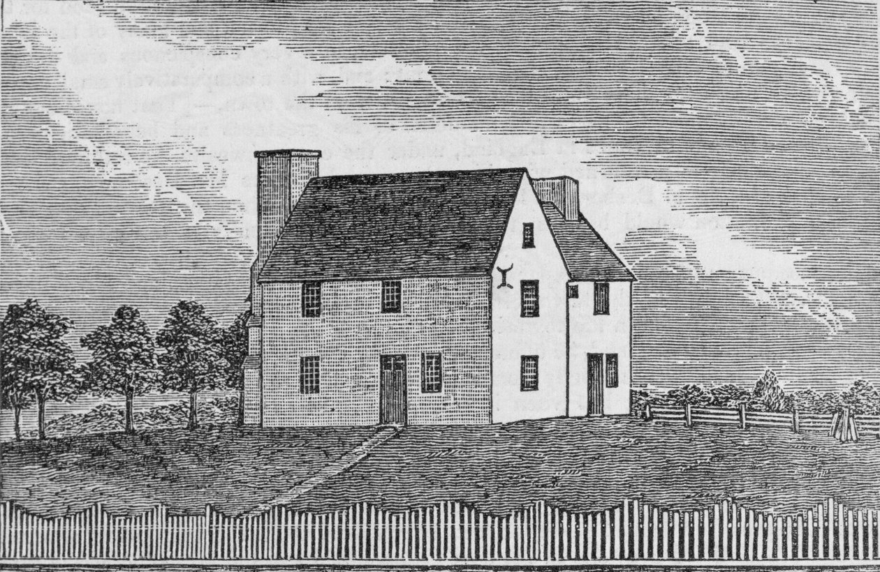 Starożytny dom w Guilford, Connecticut, z „Zbiory historyczne Connecticut”, John Warner Barber, 1856 autorstwa American School