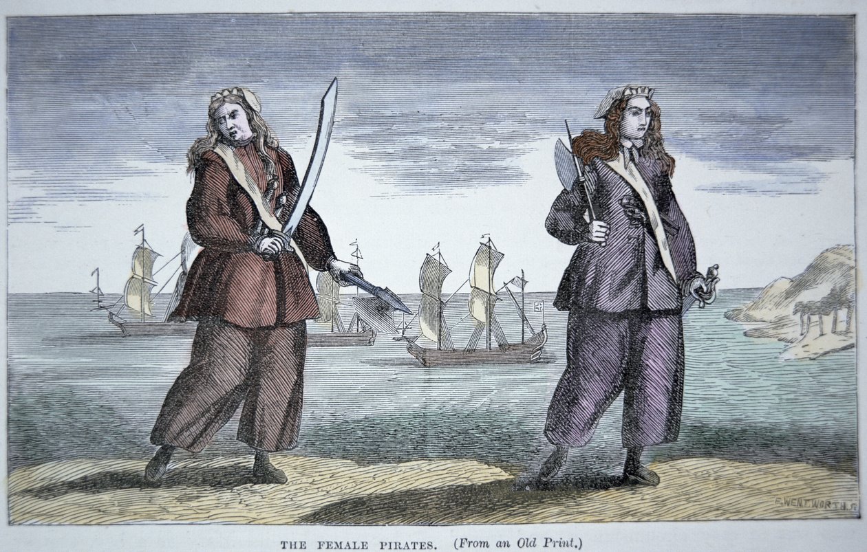 Anne Bonny (ur. 1697) i Mary Read (kolorowy grawerunek) autorstwa American School
