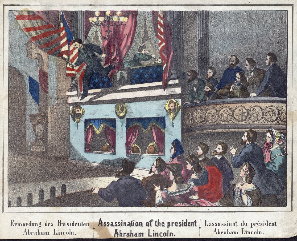 Zamach na prezydenta Abrahama Lincolna, wyd. 1865 autorstwa American School