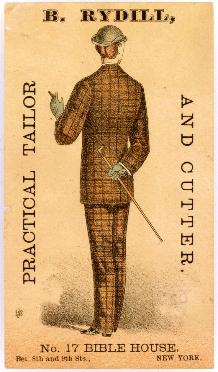 B. Rydill, praktinis siuvėjas ir pjaustytojas, Nr. 17 Biblijos namai, tarp 8 ir 9 gatvių. New York., 1886 (litografija [prekybos kortelė])poli autorstwa American School