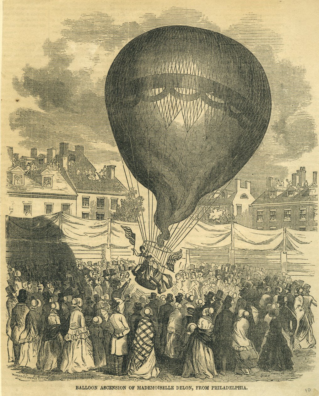 Wniebowstąpienie balonowe Mademoiselle Delon, z Filadelfii autorstwa American School