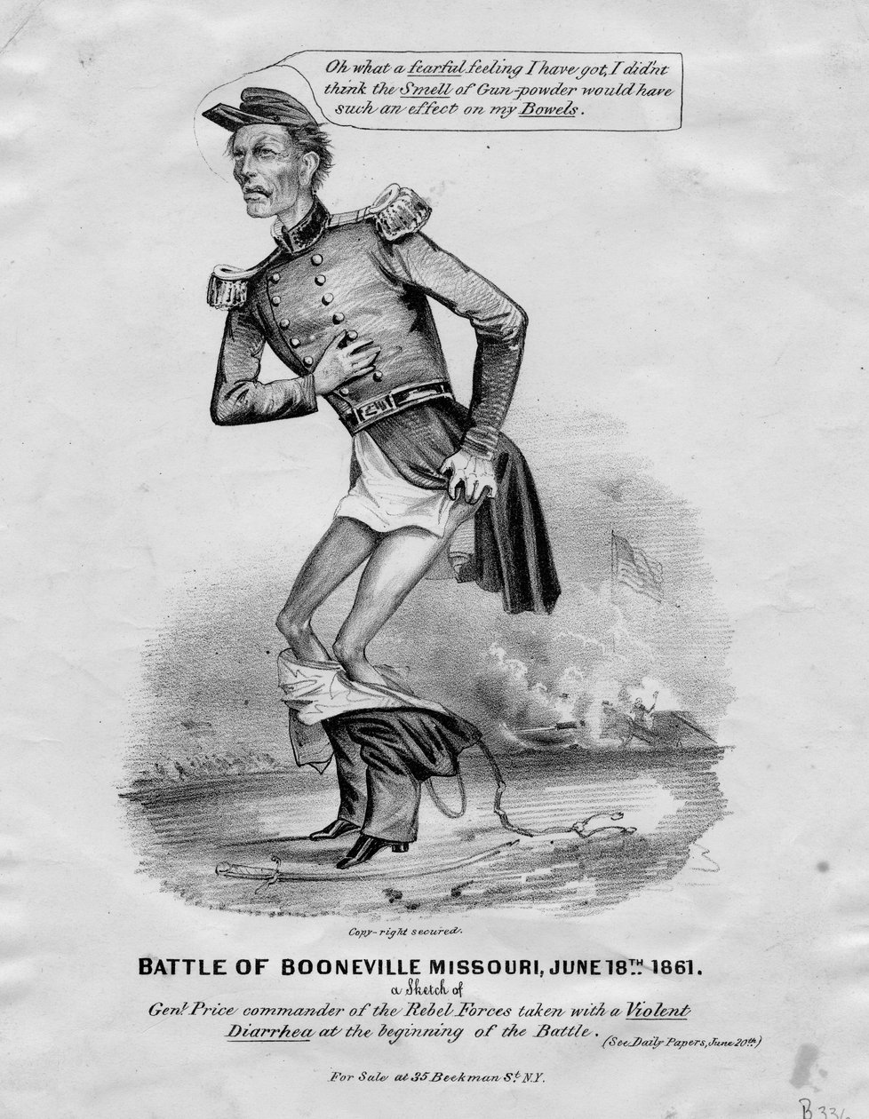 Bitwa pod Boonville, Missouri, 18 czerwca 1861: szkic Genl. Cena podjęta z gwałtowną biegunką na początku bitwy, opublikowana w Nowym Jorku, 1861 autorstwa American School