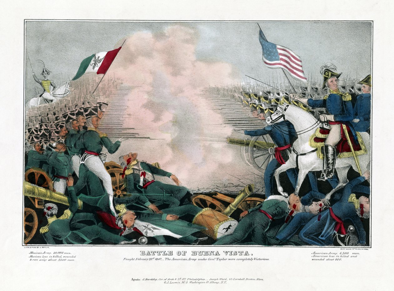 Bitwa pod Buena Vista, stoczona 23 lutego 1847, armia amerykańska pod dowództwem generała Taylora odniosła całkowite zwycięstwo autorstwa American School