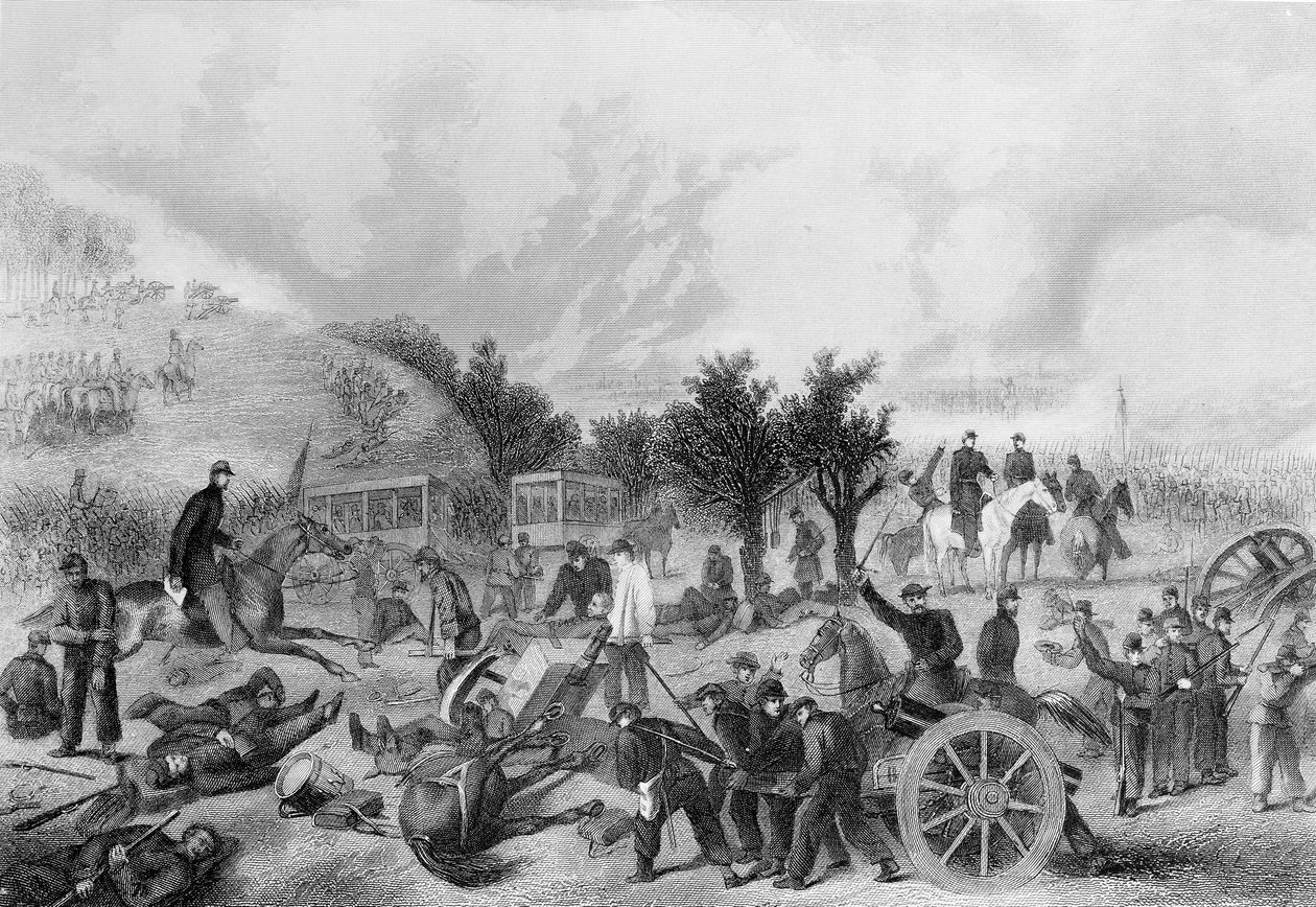 Bitwa pod Gettysburgiem, Pensylwania 1863, wydrukowana w Historii Stanów Zjednoczonych, 1866 autorstwa American School