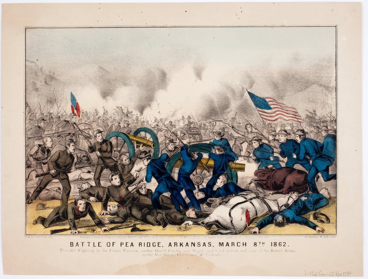 Bitwa pod Pea Ridge, Arkansas, 8 marca 1862, wyd. autorstwa Currier i Ives, 1862 autorstwa American School