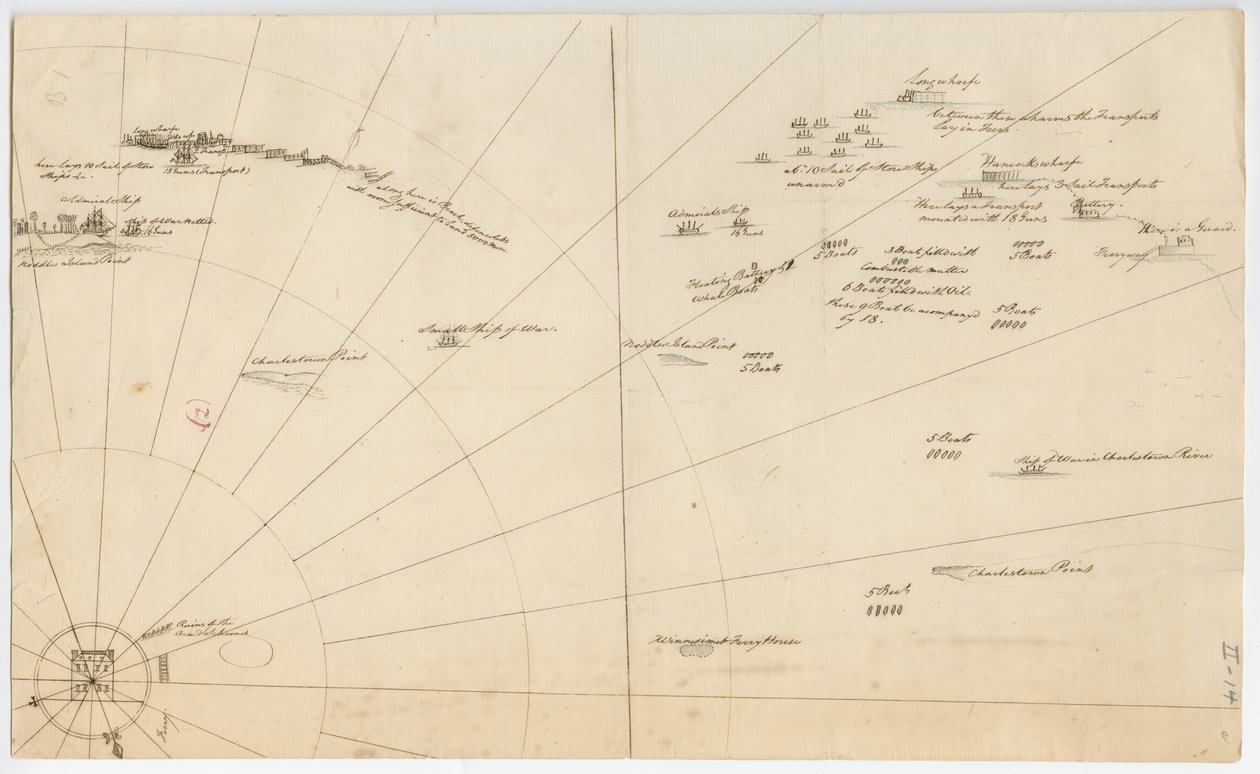 Plan bitwy o oblężenie portu w Bostonie, c.1775-1776 autorstwa American School