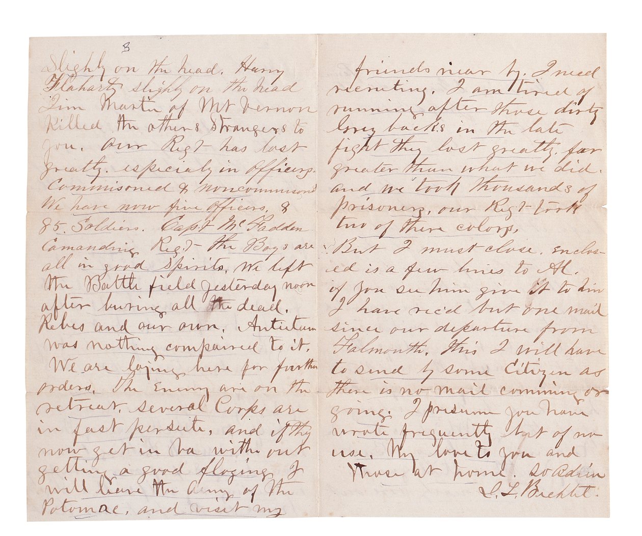 List z raportem z bitwy autorstwa G. L. Brehcta (pióro i tusz na papierze) autorstwa American School