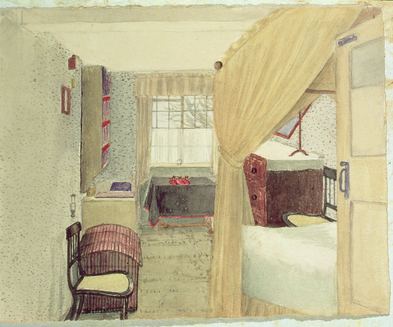 Wnętrze sypialni w Albany, Nowy Jork, 1861 (wc z ołówkiem na papierze) autorstwa American School
