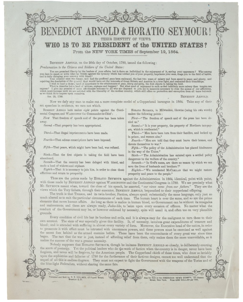 Benedict Arnold i Horatio Seymour! Kto ma być prezydentem?, ok. 19 września 1864 r. autorstwa American School