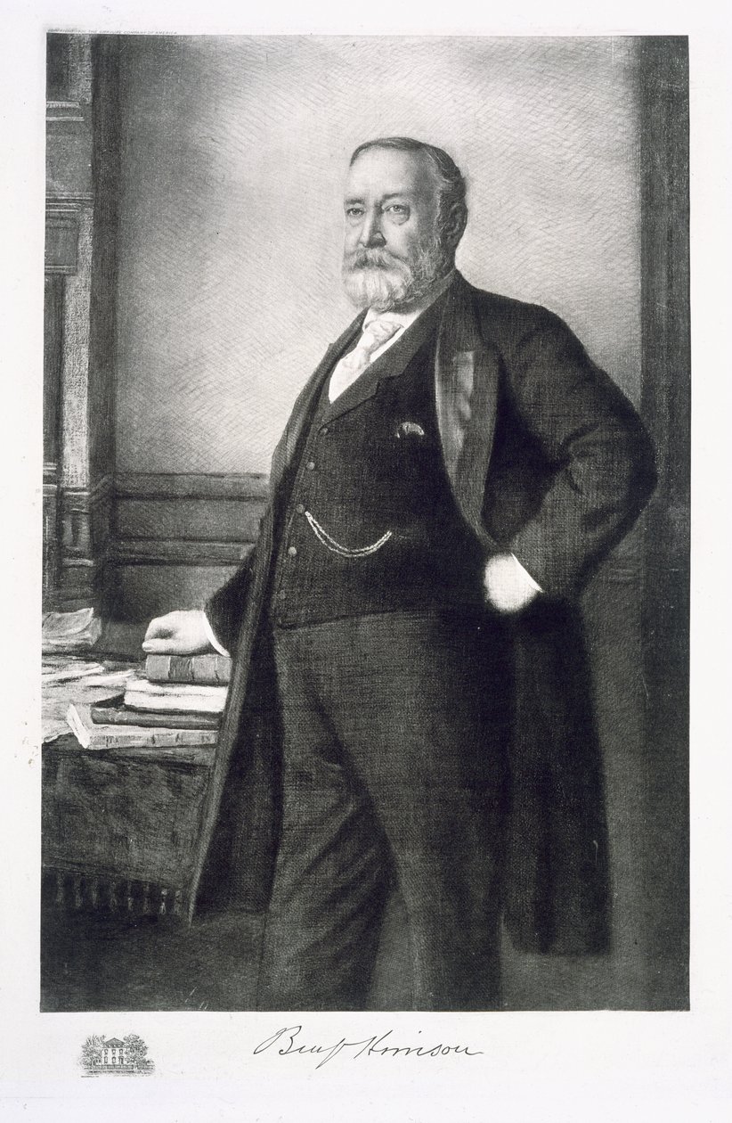 Benjamin Harrison (1833-1901), 23 prezydent Stanów Zjednoczonych Ameryki, wyd. 1901 (fotograwiura) autorstwa American School