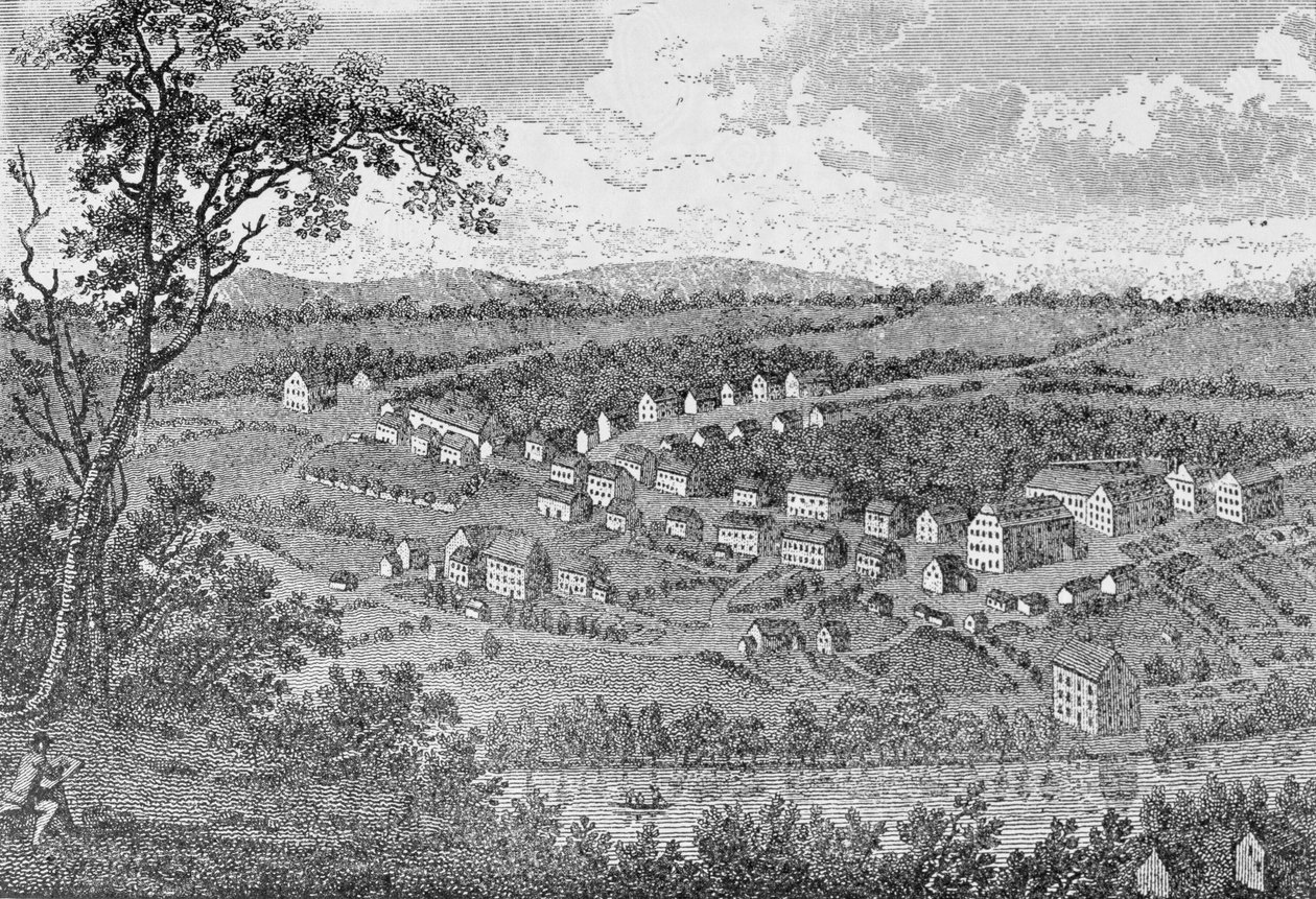 Betlejem, morawska osada w Pensylwanii, z „Korowód Ameryki, tom 3”, Ralph Henry Gabriel, 1926 autorstwa American School