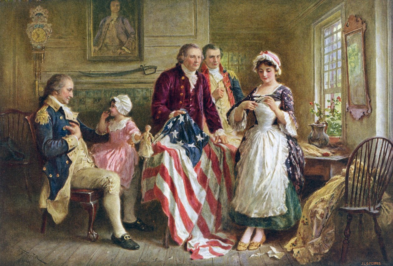 Betsy Ross szyje amerykańską flagę autorstwa American School