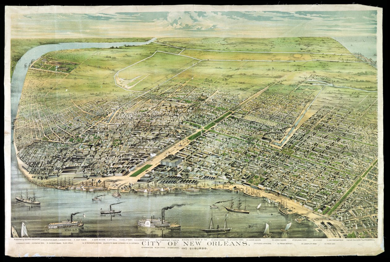 Nowy Orlean i przedmieścia z lotu ptaka, 1873 autorstwa American School