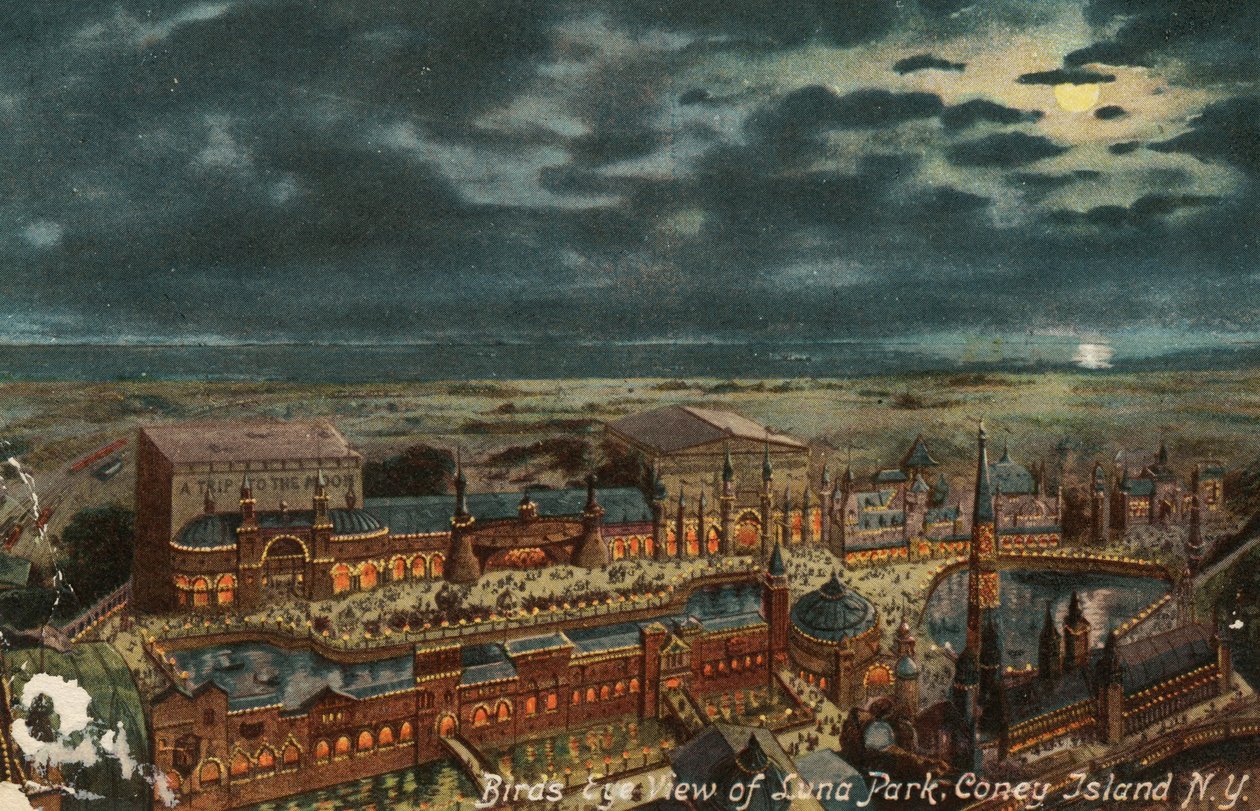 Widok z lotu ptaka na Luna Park, Coney Island, Nowy Jork, ok. 1900 autorstwa American School
