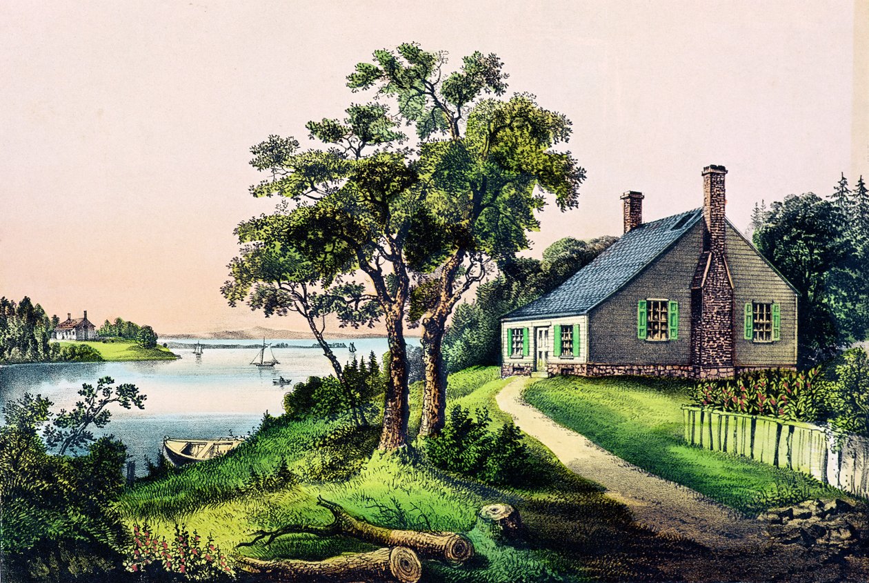 Miejsce urodzenia Jerzego Waszyngtona w Bridges Creek, hrabstwo Westmoreland, Wirginia, 22 lutego 1732, opublikowane przez Currier i Ives autorstwa American School