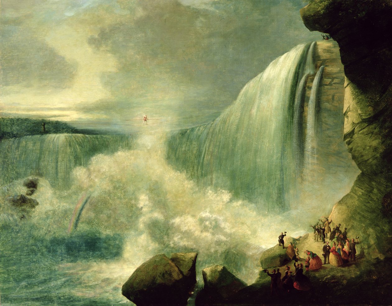 Blondin Przekraczając wodospad Niagara na linie, ok. 1859-60 autorstwa American School