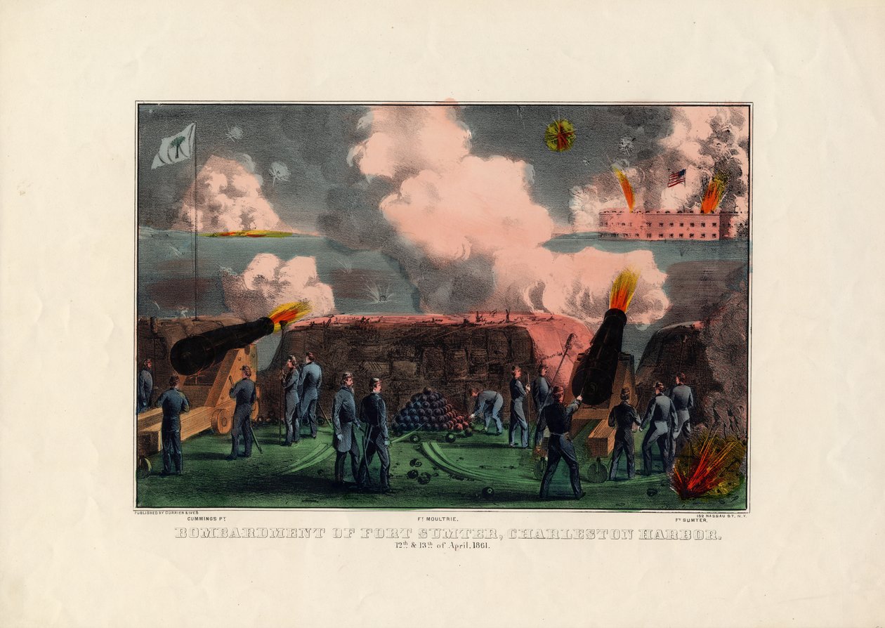 Bombardowanie Fort Sumter, Port Charleston, 12 i 13 kwietnia 1861, wyd. przez Currier i Ives, c.1861 autorstwa American School