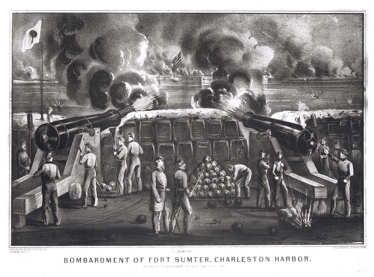 Bombardowanie Fort Sumter, Port Charleston z Fort Moultrie, 12 i 13 kwietnia 1861, wyd. przez Currier i Ives autorstwa American School