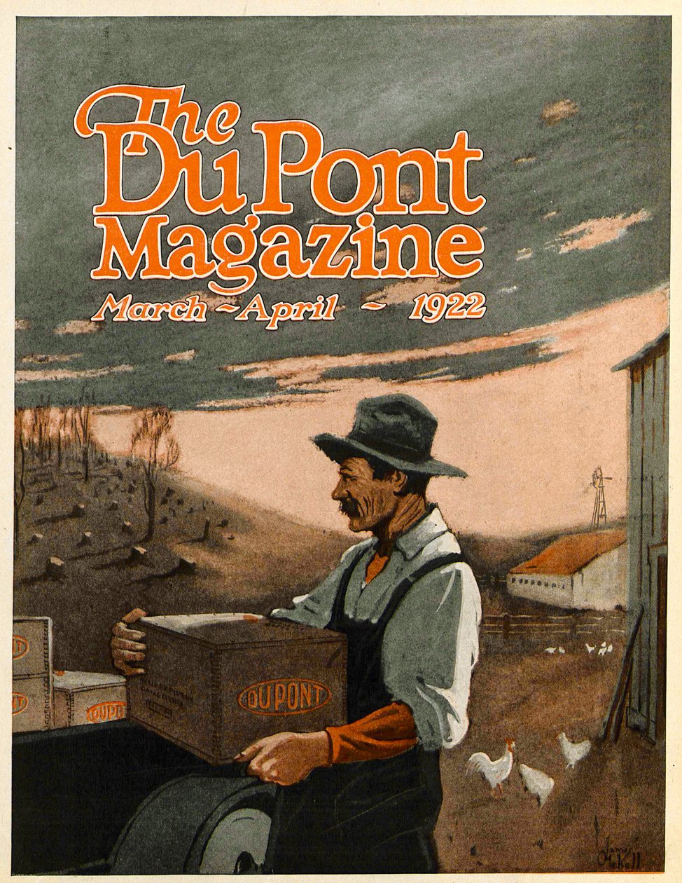Boring Machines and Explosives Twin Helpers, przednia okładka magazynu DuPont, marzec-kwiecień 1922 autorstwa American School