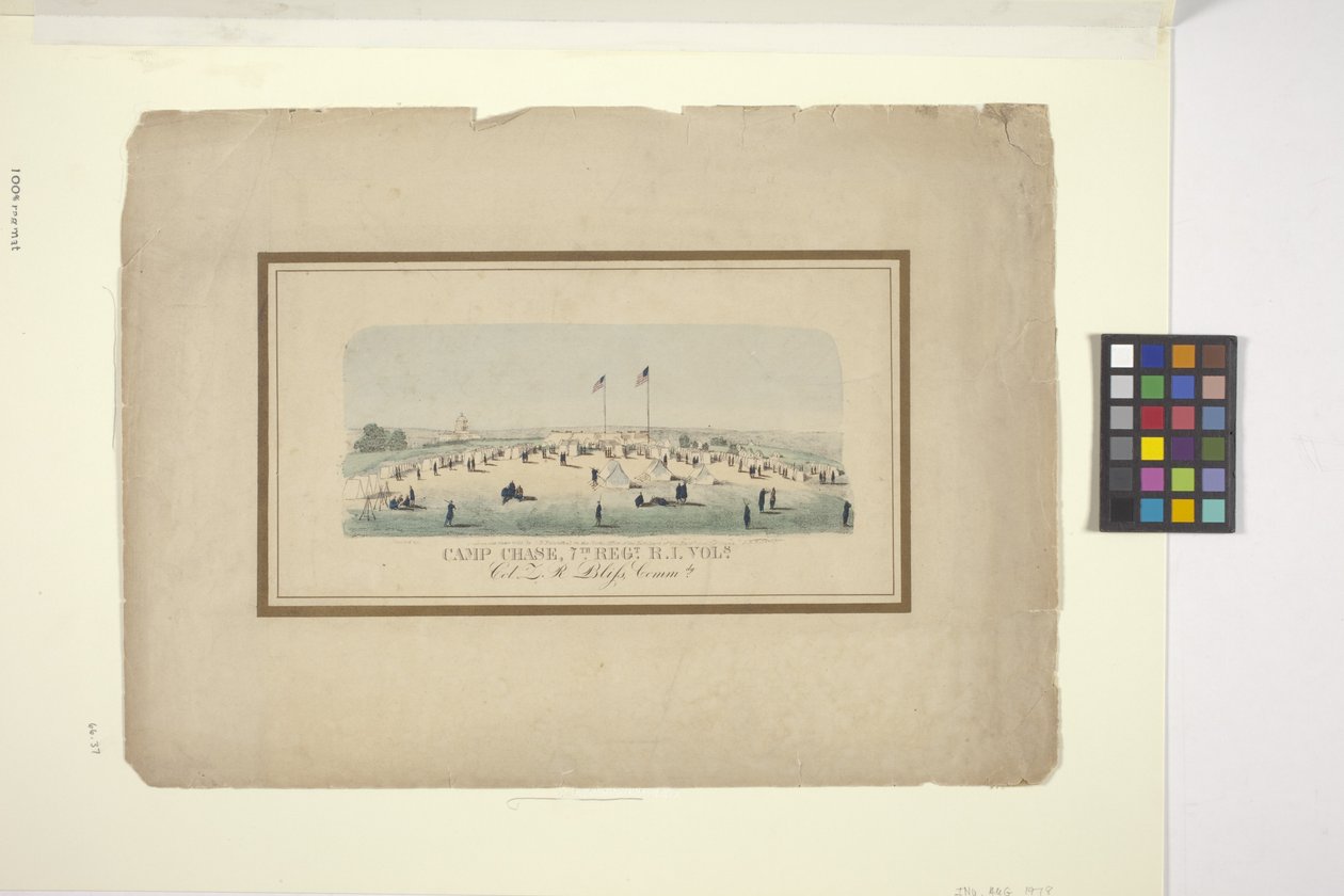 Camp Chase, 7 Regt., RI tomy. (litografia ręcznie kolorowana) autorstwa American School