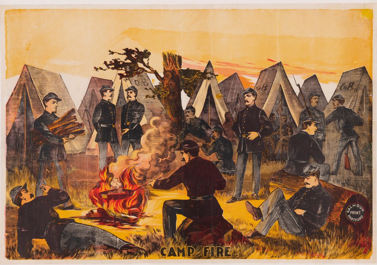 Ognisko, wyd. c1865 kolorowa litografia autorstwa American School