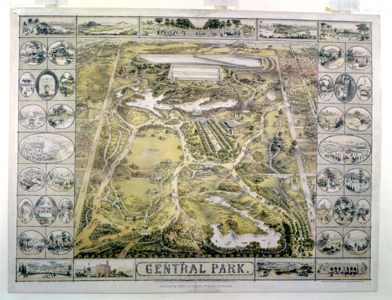 Central Park, Patrząc na północ od 59th Street, grawerowane przez F. Hepperheimer (fl.1849-79) pub. Johna Bachmanna, Nowy Jork, 1863 autorstwa American School