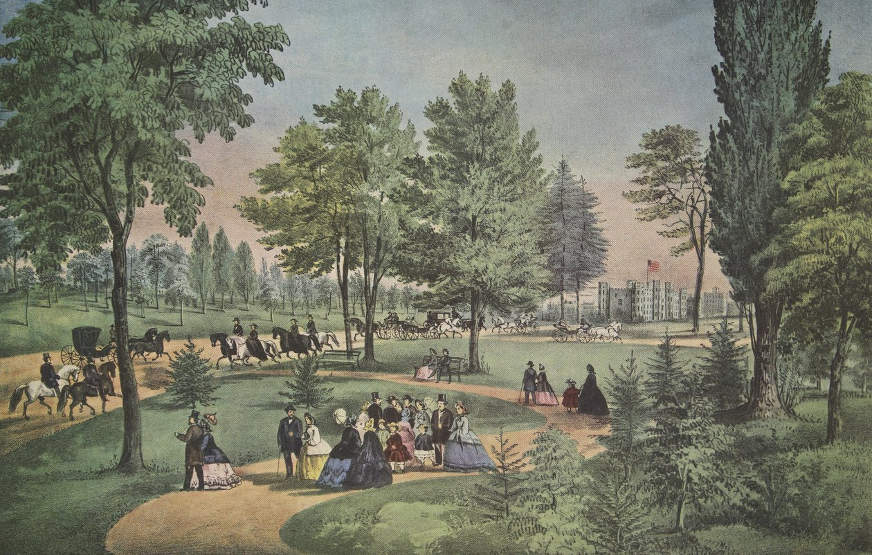 Central Park, The Drive, Currier & Ives, wyd. 1862 autorstwa American School