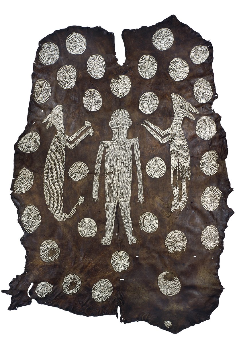 Chief Powhatans Mantle, Indianin północnoamerykański, z Wirginii, koniec XVI-początek XVII wieku (skóra jelenia z wzorami muszli) autorstwa American School
