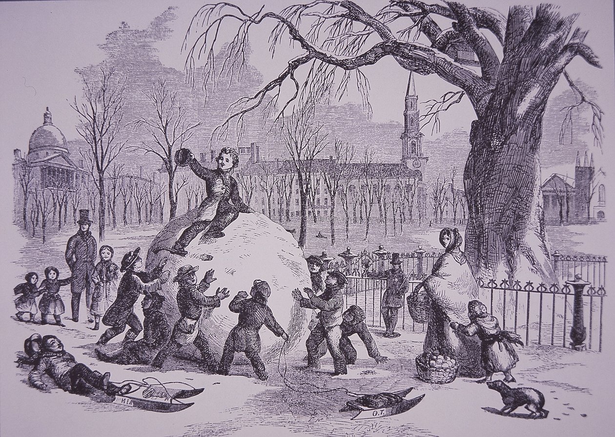 Śnieżka bożonarodzeniowa, scena na Boston Common autorstwa American School