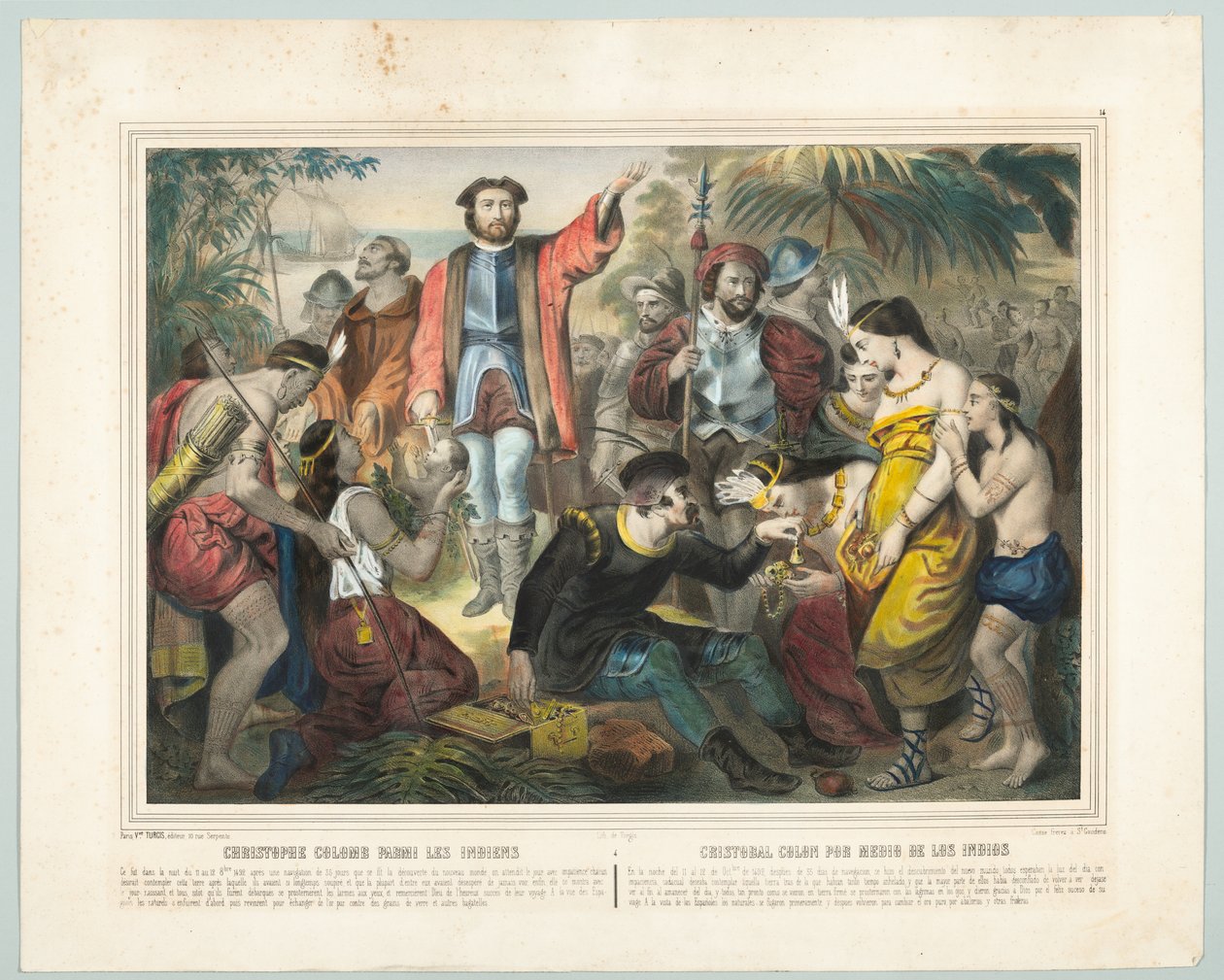 Krzysztof Kolumb wśród Indian (kolor lito) autorstwa American School