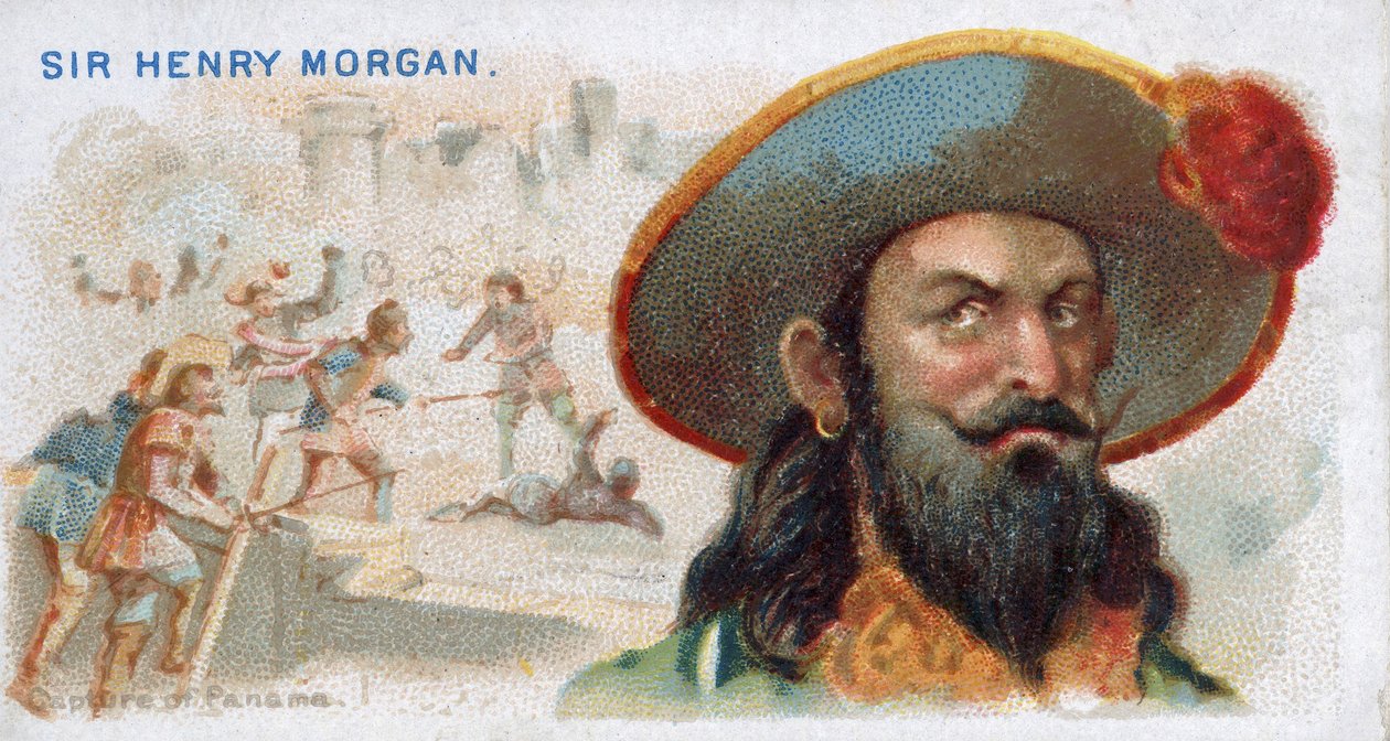 Karta papierosowa Sir Henry Morgan, Zdobycie Panamy , z serii Piraci z Hiszpanii Głównej (N19), wyd. 1888 autorstwa American School