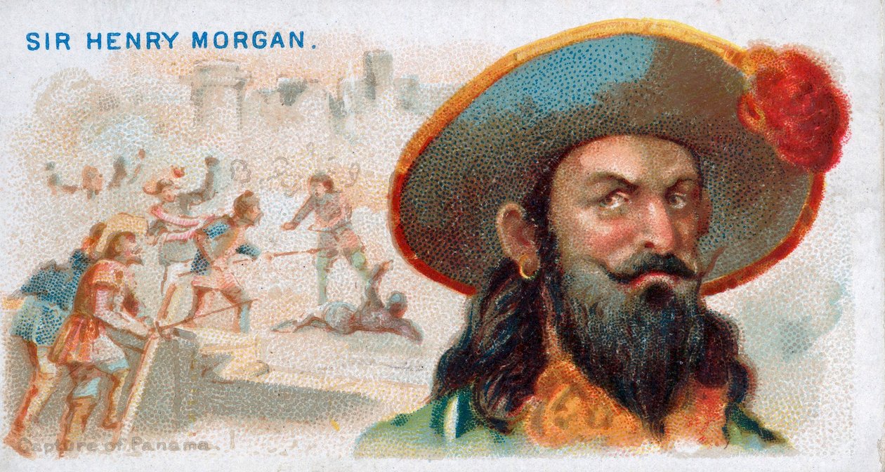 Karta papierosowa Sir Henry Morgan, Zdobycie Panamy, wyd. 1888 litografia kolorowa. autorstwa American School