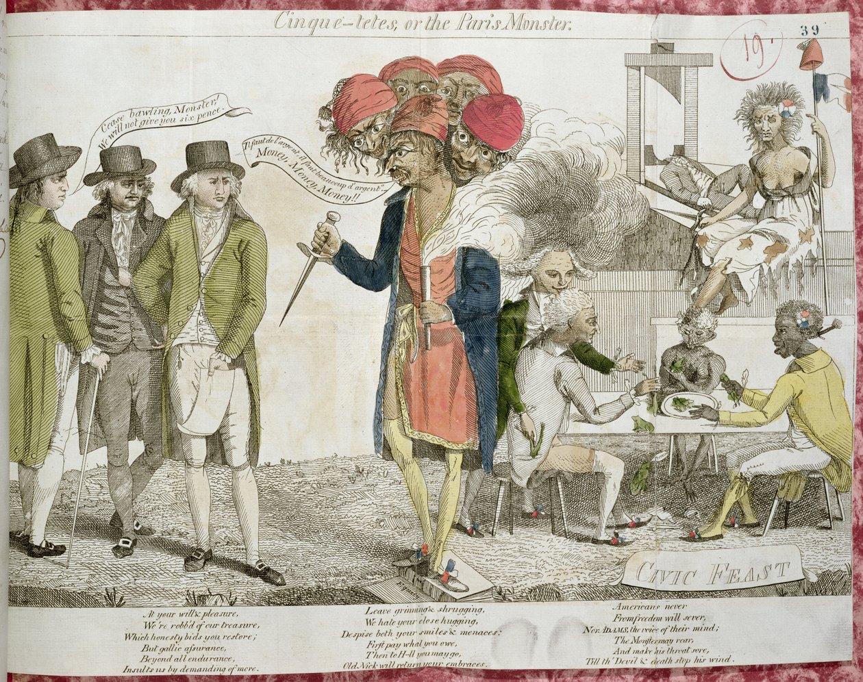 Cinque-Tetes lub Potwór Paryski, rysunek satyryczny na Aferę XYZ, 1797 autorstwa American School