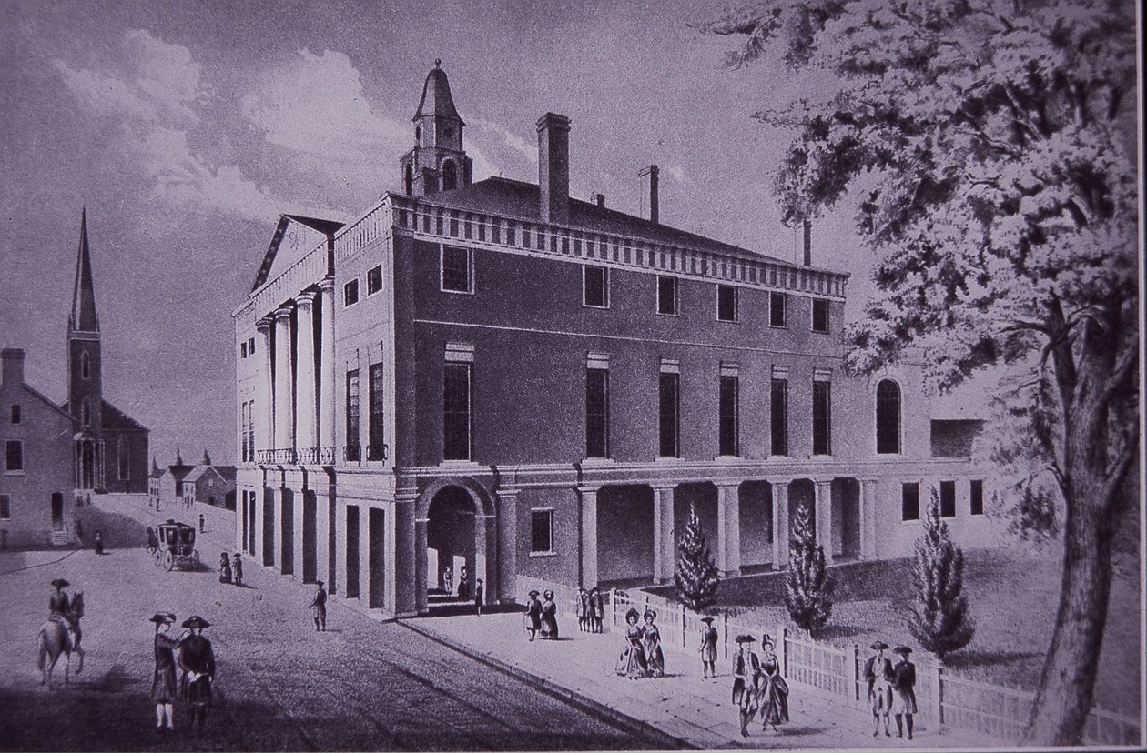 Ratusz, Wall Street, Nowy Jork w 1790 r. (grawerowanie) autorstwa American School