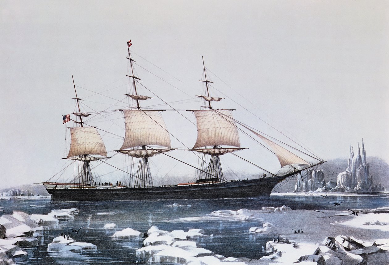 Clipper Ship Red Jacket w lodzie w pobliżu Przylądka Horn w drodze z Australii do Liverpoolu, opublikowana przez Currier und Ives, 1854 autorstwa American School