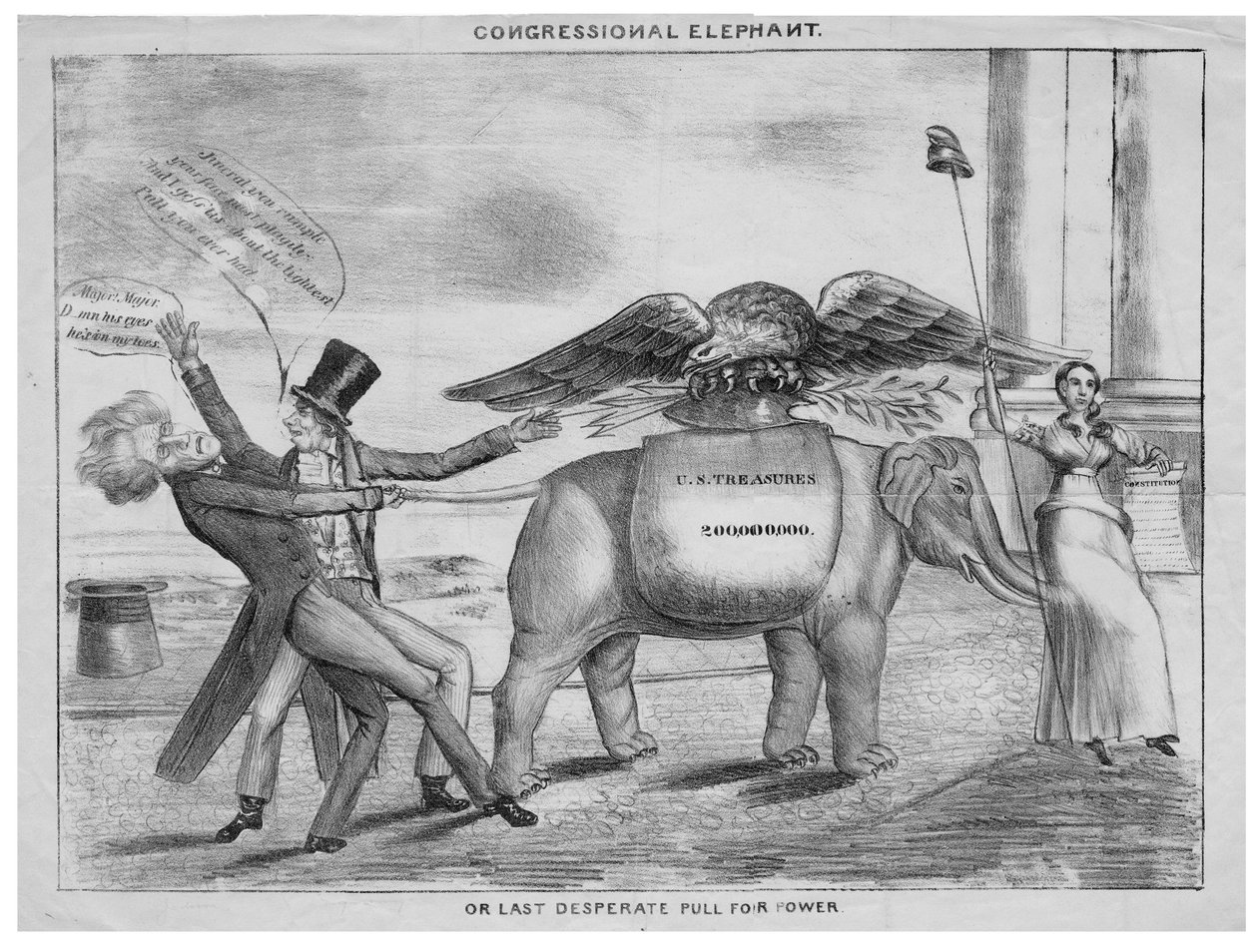 Kongresowy słoń, czyli Ostatnie rozpaczliwe dążenie do władzy, ok. 1832 r. autorstwa American School