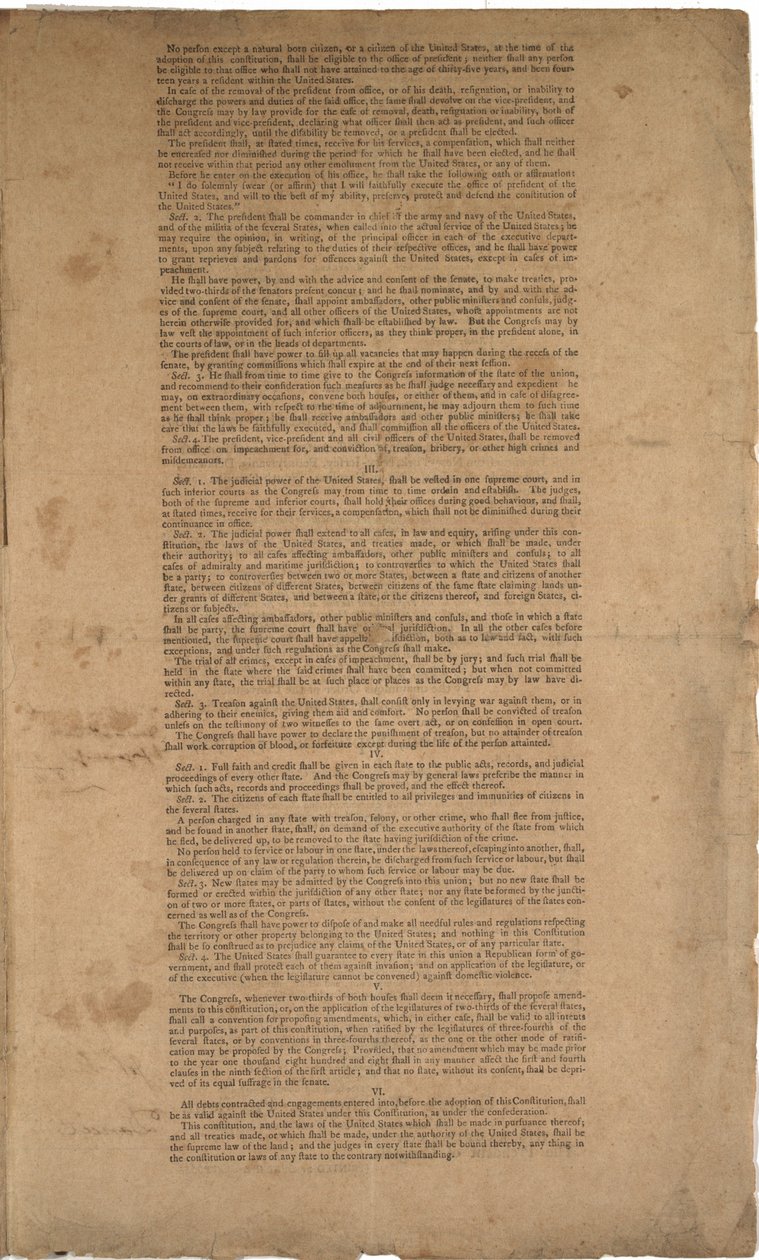 Konstytucja, pierwszy druk, wydrukowana przez Dunlap & Claypoole, 17-19 września 1787 (patrz także GLC 695933, GLC 695934 i GLC 695936) autorstwa American School