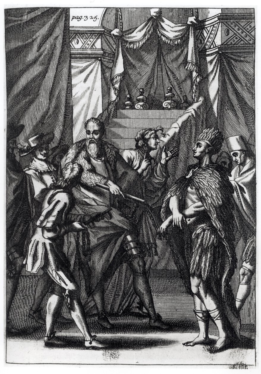 Cortes i Montezuma, z „Historii podboju Meksyku” Antonio de Solis y Rivadeneira Solis, 1691 autorstwa American School