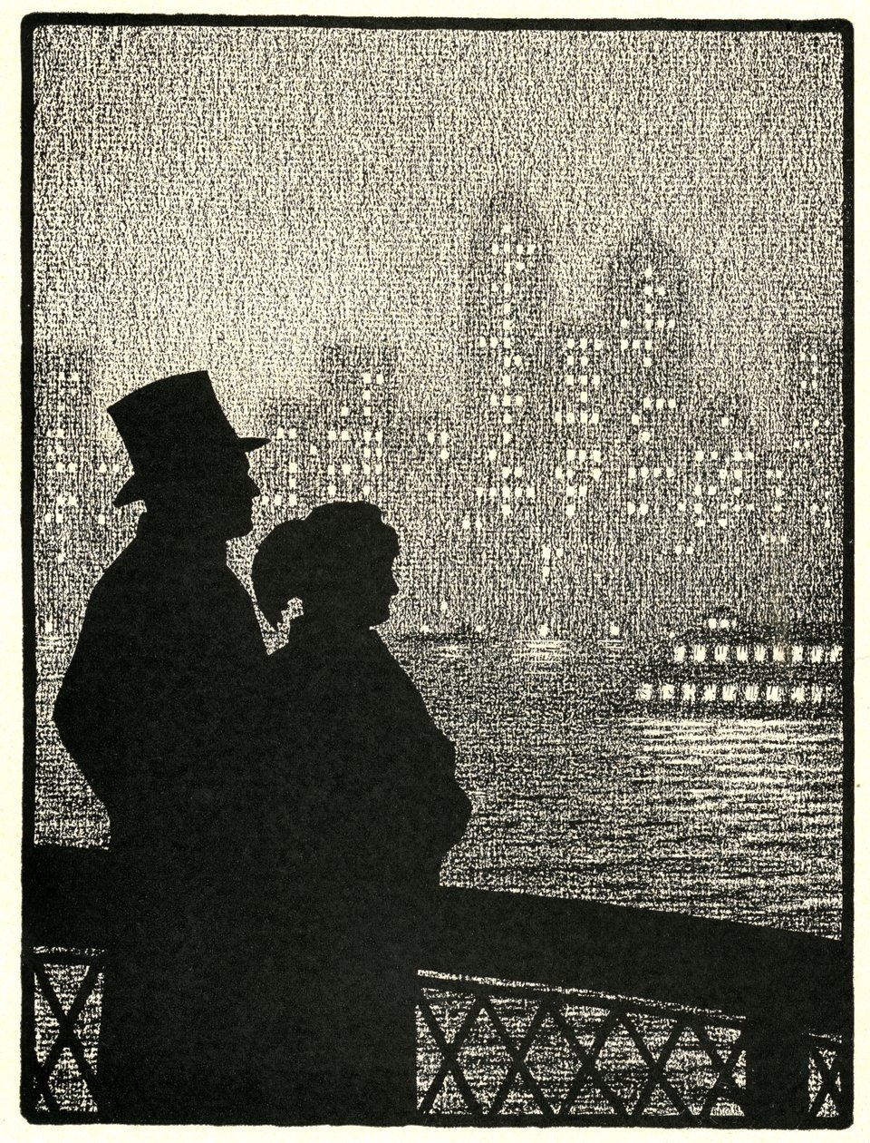 Para patrząca na panoramę Manhattanu autorstwa American School